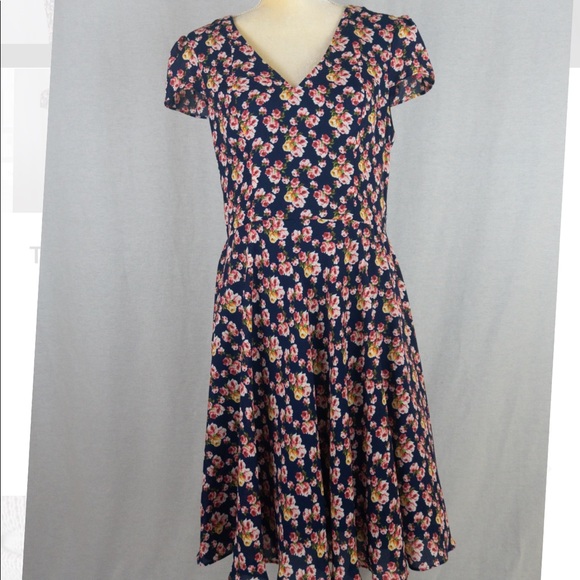 navy blue dress pink flowers